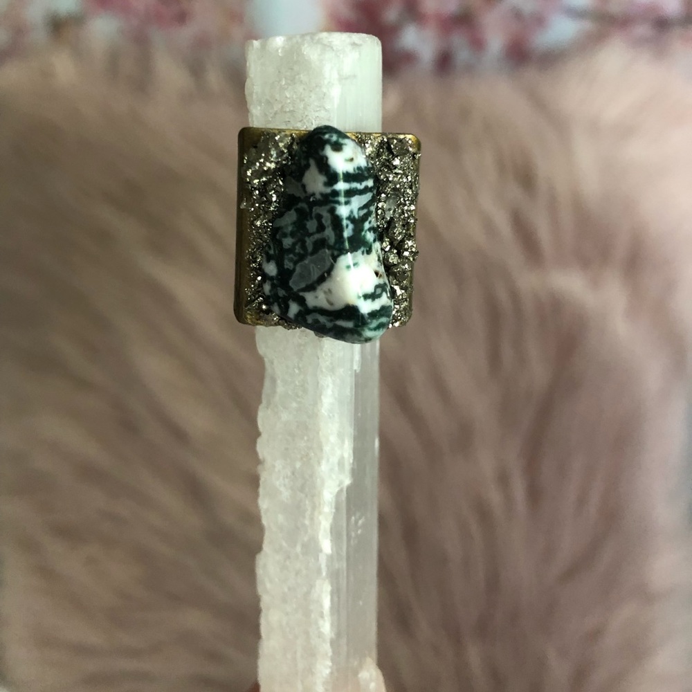 Dendritic Tree & Pyrite Crystal Ring